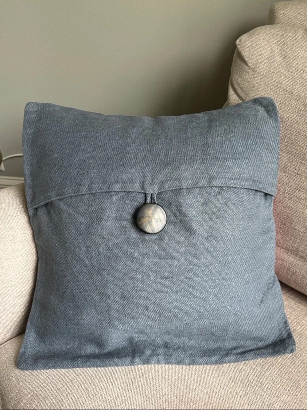 Pottery Barn Slate Blue Linen Button Accent Pillows, Set/2